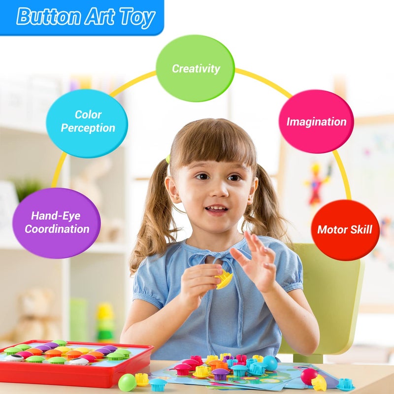 Geekper 68PCS Button Art Toys for Toddlers Color Matching Mosaic Pegboard, Early Learning Educational Toys for 3, 4, 5, 6 Year Old Kids Boys and Girls Christmas Gifts, 10 Pictures and 58 Buttons - Image 5