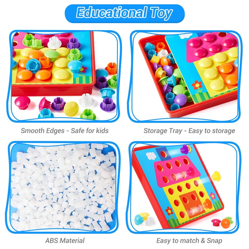 Geekper 68PCS Button Art Toys for Toddlers Color Matching Mosaic Pegboard, Early Learning Educational Toys for 3, 4, 5, 6 Year Old Kids Boys and Girls Christmas Gifts, 10 Pictures and 58 Buttons - Image 3