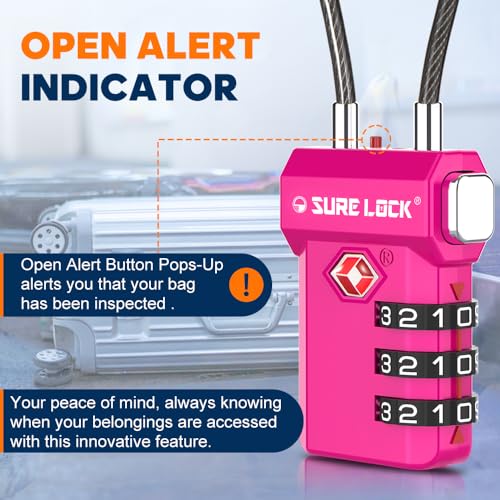 SURE LOCK TSA Approved 3-Digit Combination Luggage Locks – Open Alert Indicator, Re-settable Code with Zinc Alloy Body, Easy-Read Dials for Suitcase, Backpack, Gym Locker & Toolbox (Rose RED 2 Pack) - Image 4
