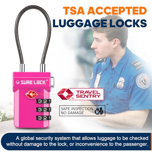 SURE LOCK TSA Approved 3-Digit Combination Luggage Locks – Open Alert Indicator, Re-settable Code with Zinc Alloy Body, Easy-Read Dials for Suitcase, Backpack, Gym Locker & Toolbox (Rose RED 2 Pack) - Image 2