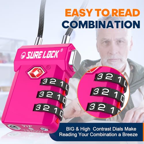 SURE LOCK TSA Approved 3-Digit Combination Luggage Locks – Open Alert Indicator, Re-settable Code with Zinc Alloy Body, Easy-Read Dials for Suitcase, Backpack, Gym Locker & Toolbox (Rose RED 2 Pack) - Image 3