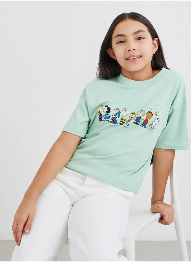 ستايلي Styli Snoopy and Friends Graphic Print Oversized T-Shirt