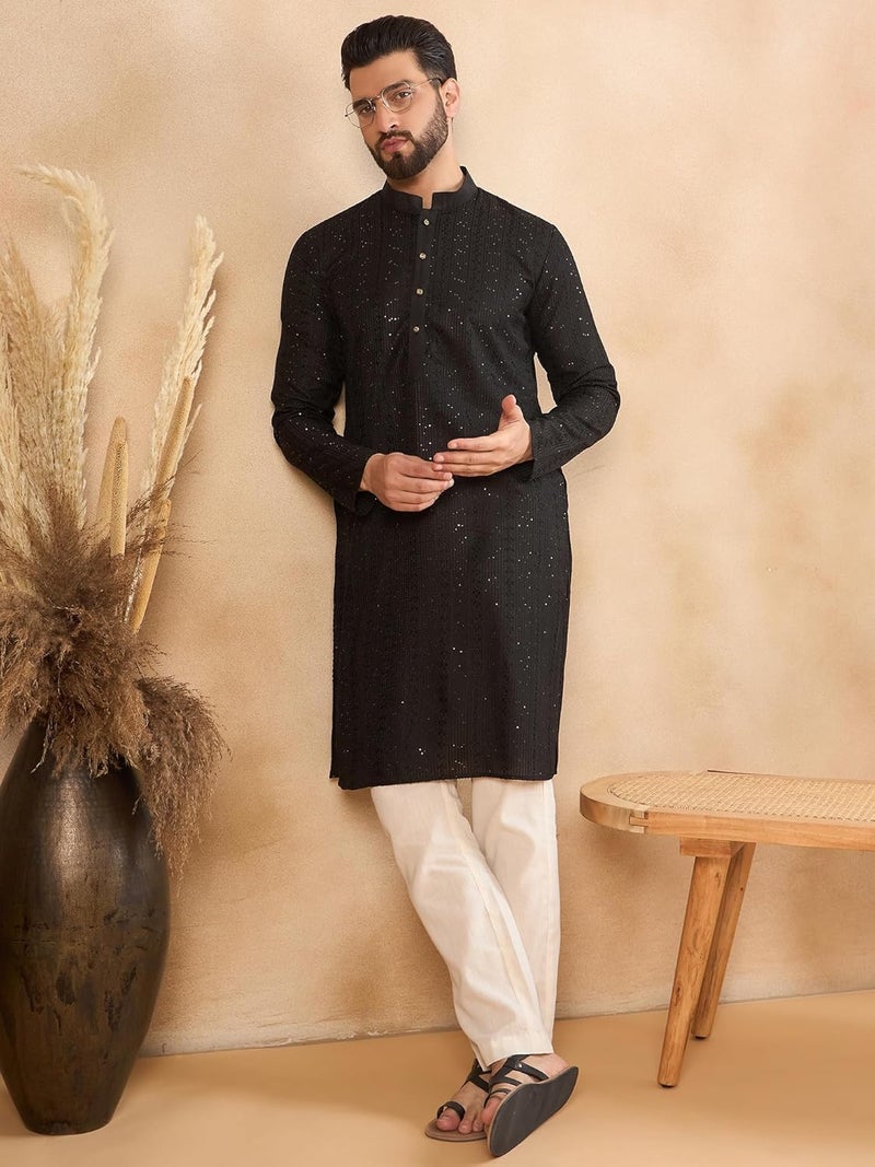 SWAGG INDIA كُرتا تقليدي عادي من الكتان المزخرف للرجال - Image 5