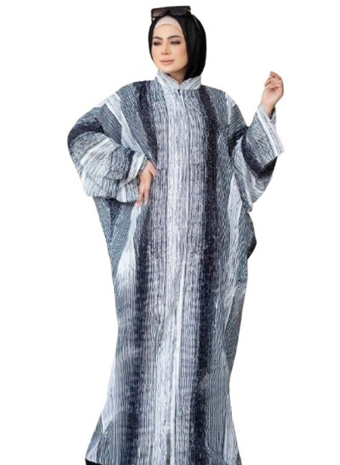 سيزار عباية ملحفة كريب تركي منقوشة بتصميم خليجي – كم واسع، فري سايز - Image 1