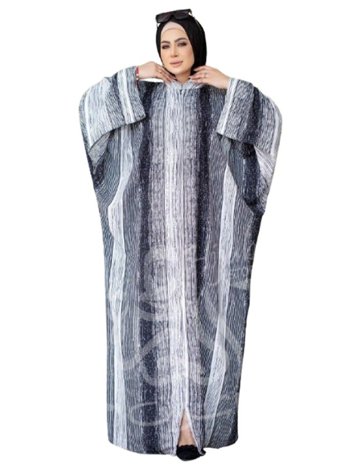 سيزار عباية ملحفة كريب تركي منقوشة بتصميم خليجي – كم واسع، فري سايز - Image 2