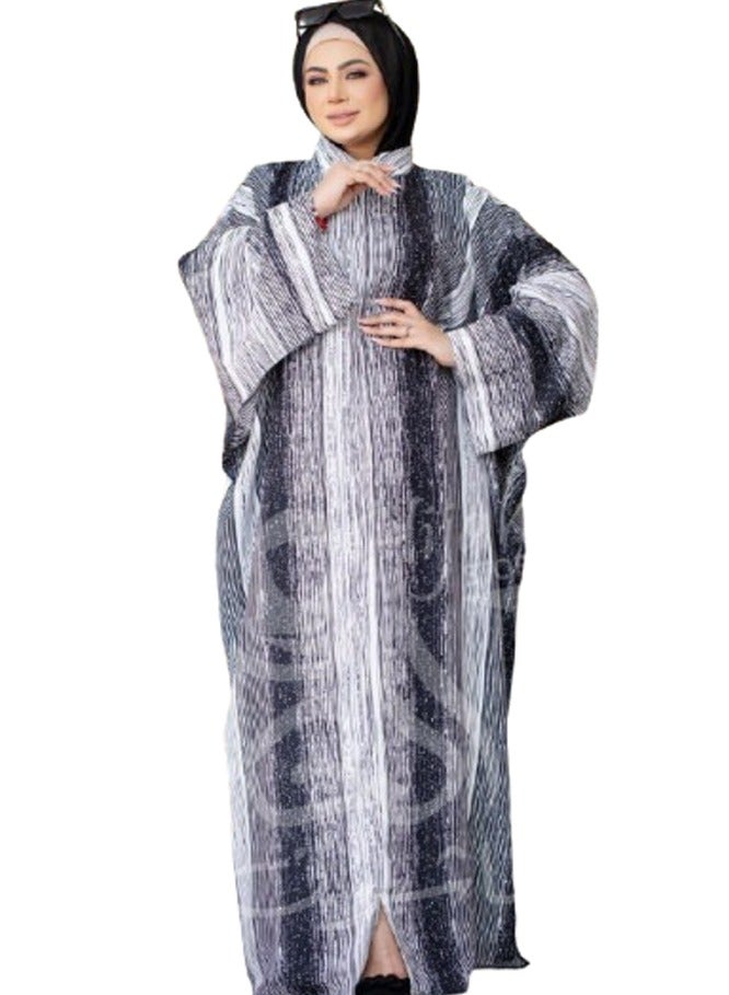 سيزار عباية ملحفة كريب تركي منقوشة بتصميم خليجي – كم واسع، فري سايز - Image 3