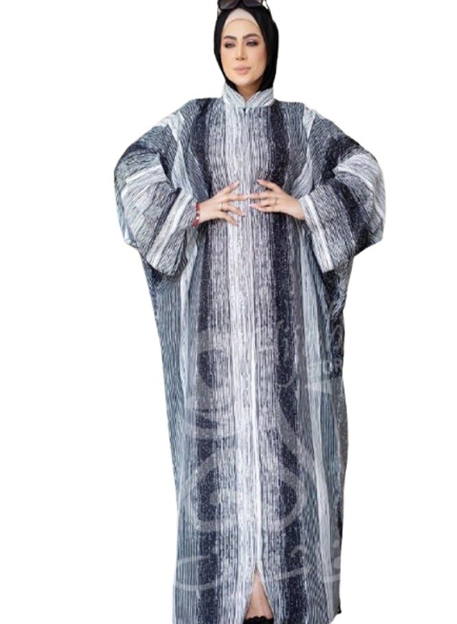 سيزار عباية ملحفة كريب تركي منقوشة بتصميم خليجي – كم واسع، فري سايز - Image 4