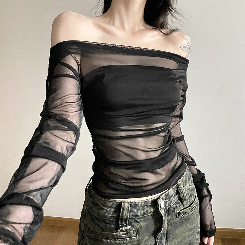 2024 Style Autumn New Women'S Solid Color Slim-Fit Street Fashion One-Collar Backless Long-Sleeved T-Shirt - Image 2