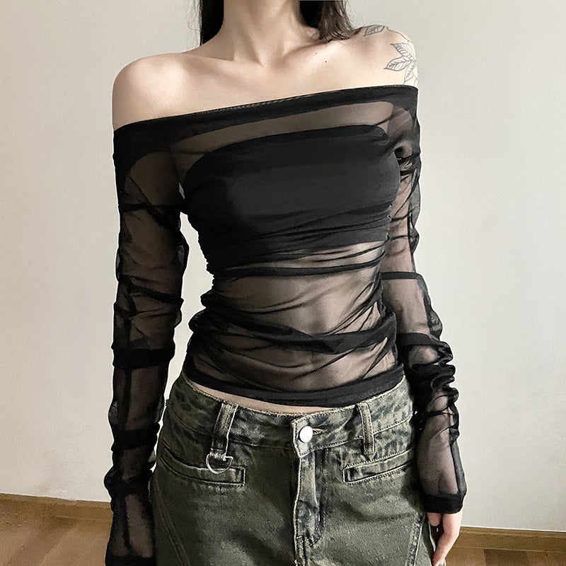 2024 Style Autumn New Women'S Solid Color Slim-Fit Street Fashion One-Collar Backless Long-Sleeved T-Shirt - Image 4