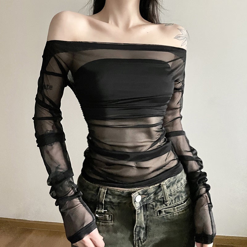 2024 Style Autumn New Women'S Solid Color Slim-Fit Street Fashion One-Collar Backless Long-Sleeved T-Shirt - Image 3