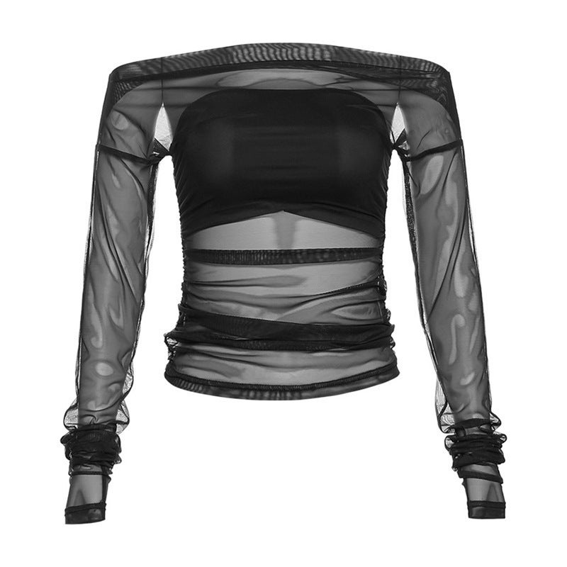 2024 Style Autumn New Women'S Solid Color Slim-Fit Street Fashion One-Collar Backless Long-Sleeved T-Shirt - Image 1