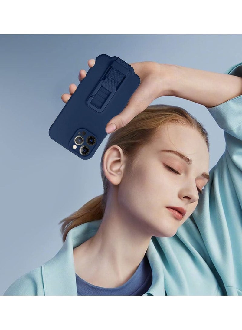 CATANES حافظة آيفون 12 برو ماكس من السيليكون الناعم مع قاعدة قابلة للطي ودبوس خطاف خلفي باللون الأزرق - Image 5