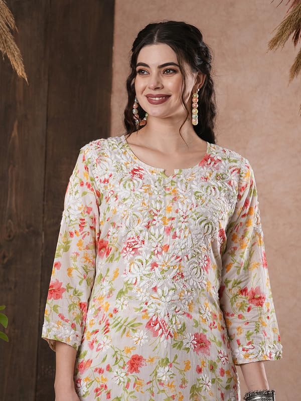 Ada Women Cotton Floral Hand Embroidered Lucknow Chikankari White Kurta And Palazzo Co-Ord Set A811246 (2Xl) - Image 5