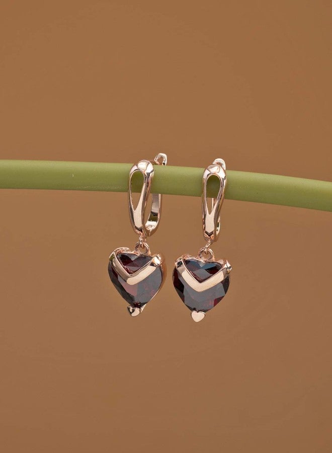 Peora 18K Rose Gold Plated Red Austrian Crystal Stud Earrings For Women Girls - Image 3