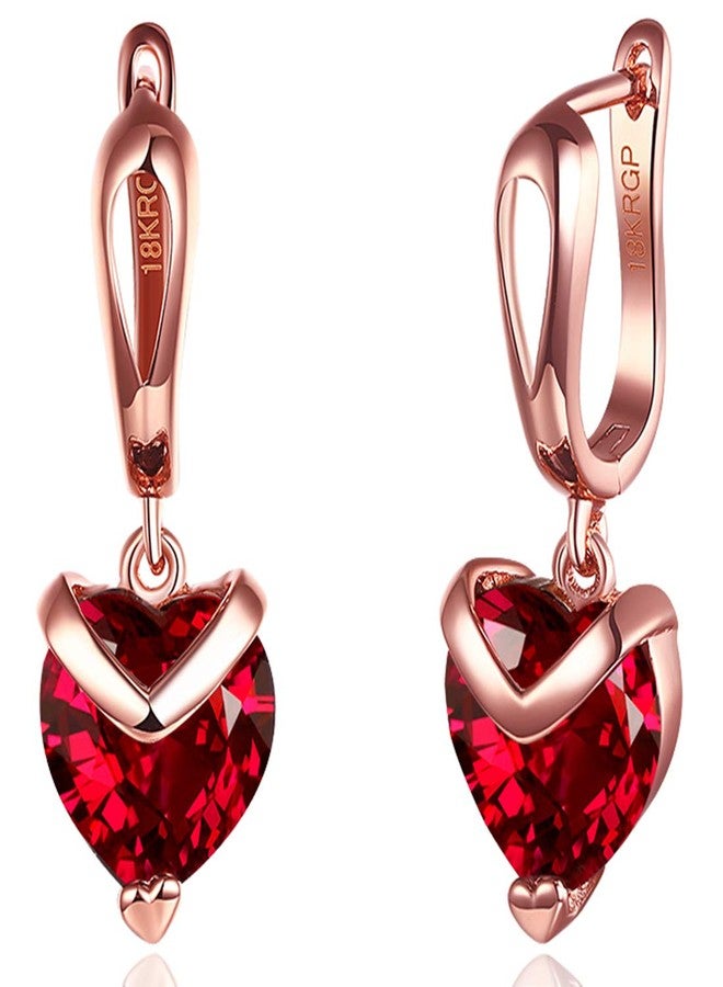 Peora 18K Rose Gold Plated Red Austrian Crystal Stud Earrings For Women Girls - Image 5