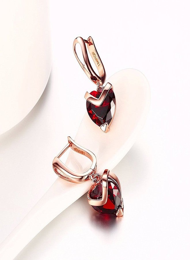 Peora 18K Rose Gold Plated Red Austrian Crystal Stud Earrings For Women Girls - Image 4