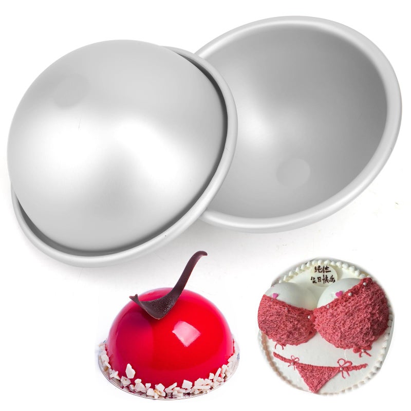 Cayanmydery 5 Inch Dome Cake Pan, 2 PCS Football, Hemisphere Cake Mold, 3D Soccer Cake Pan, Aluminum Cake Decorating Mold Nonstick Baking Tool - Image 1