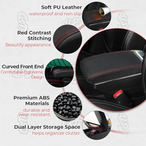 GSTP Center Console Armrest Compatible with Nissan Kicks 2016 2017 2018 2019 2020 2021 with 7 USB Port Cup Holder Double Layer Organizer Storage Box (Black with Red Line) - Image 2