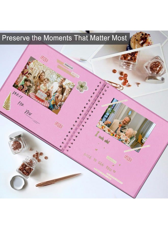 Sprsthai DIY Scrapbook Album 7x7 Inch – Hardcover Kraft Paper Photo Book, Blank Memory Scrap Book for DIY Crafts, Wedding, Anniversary, 40 Pages (20 Sheets), Pink - Image 4