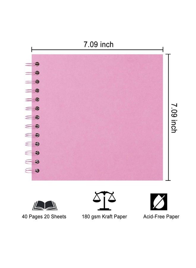 Sprsthai DIY Scrapbook Album 7x7 Inch – Hardcover Kraft Paper Photo Book, Blank Memory Scrap Book for DIY Crafts, Wedding, Anniversary, 40 Pages (20 Sheets), Pink - Image 2