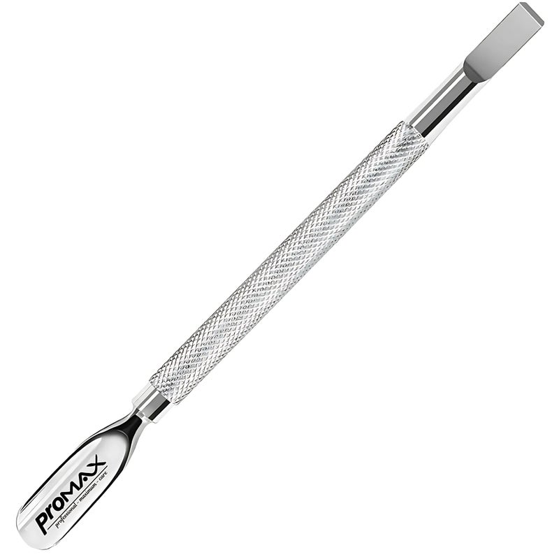 ProMax Care Double Ended Cuticle Pusher and Nail Cleaner Professional Grade Surgical Stainless Steel Dual Action Manicure and Pedicure Tool for Fingernails and Toenails Silver