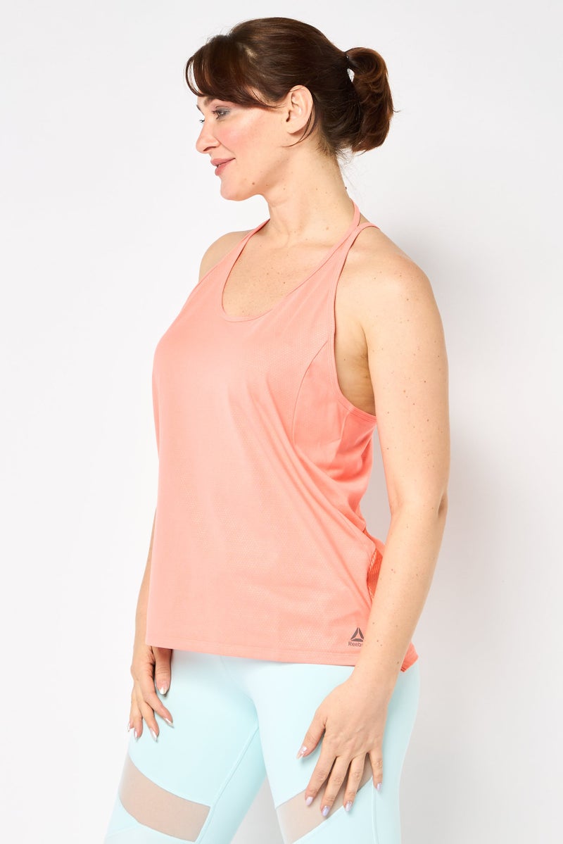 Reebok تي شيرت رياضي نسائي بدون أكمام بشعار العلامة التجارية، كورال - Image 3