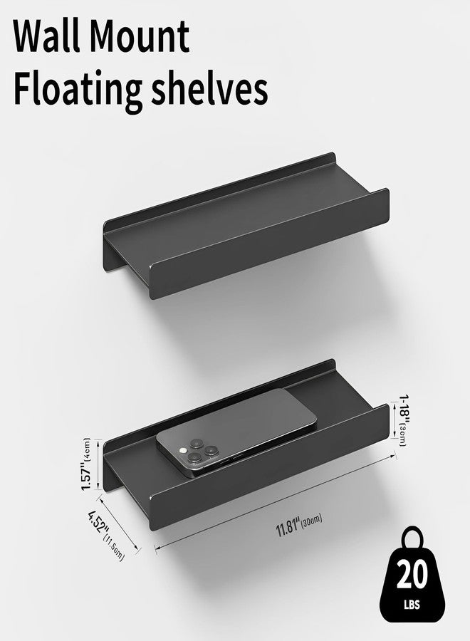 dancrul Floating Shelves for Wall Bathroom/Living Room/Bedroom/Kitchen Storage,Wall Mounted Shelves,Black Modern Floating Shelf with Lip for Wall Decor 12 inch 2 Pack - Image 2