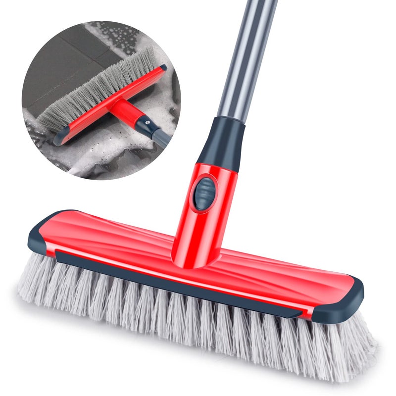 ILAVCOOL Floor Scrubber with Long Handle 2 in 1 Scrubbing Brush Stiff Bristle Shower Cleaning Brush for Bathroom Kitchen Tub Carpet Grout Tile