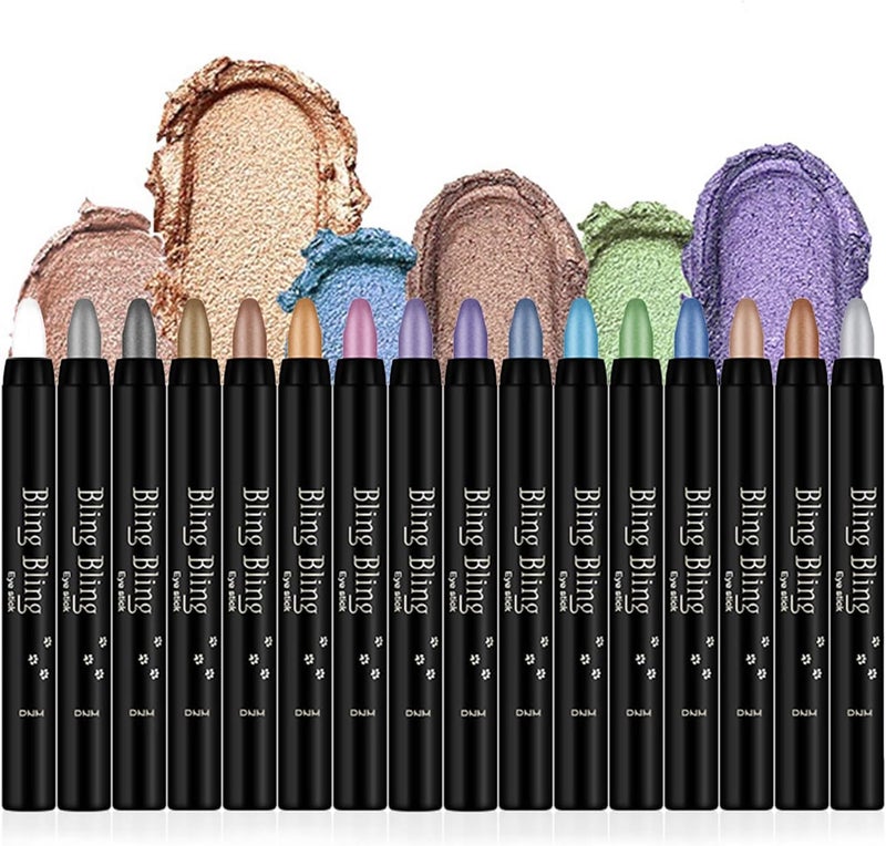 RoseFlower 12 Pcs Matte Eyeshadow Stick Set colored eyeshadow stick Long Lasting Pearly Sparkle Glitter Eyeshadow Pencil Shimmer Metallic Eye Shadow Makeup Purple blue gray brown eye shadow stick