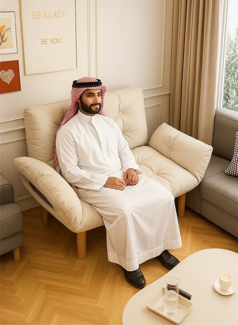 تايمي أريكة سرير قابله للطي 2 في 1 - أريكة استرخاء بذراعين ومسند ظهر قابل للتعديل، سرير قابل للطي لغرفة المعيشة والمكتب، 110×30×60 سم - أبيض - Image 2