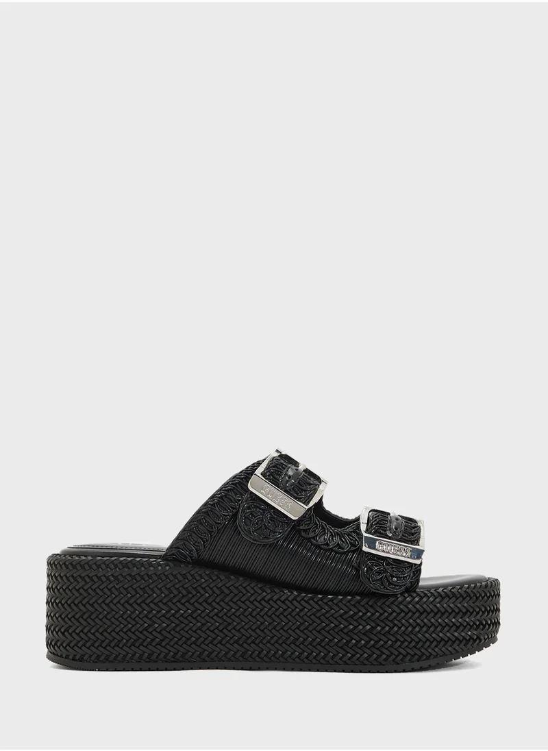 GUESS Multi Strap Mid Heel Wedges Sandals