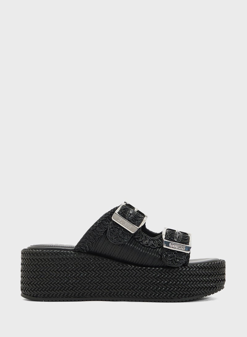 GUESS Multi Strap Mid Heel Wedges Sandals  - Image 1