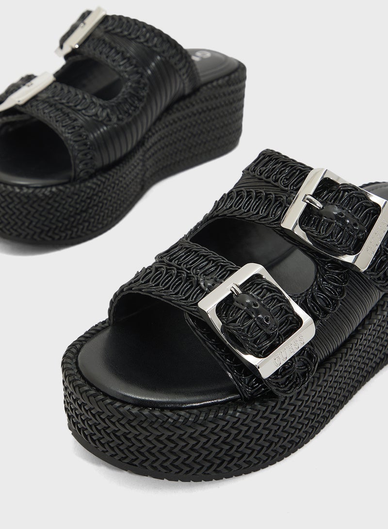 GUESS Multi Strap Mid Heel Wedges Sandals  - Image 4