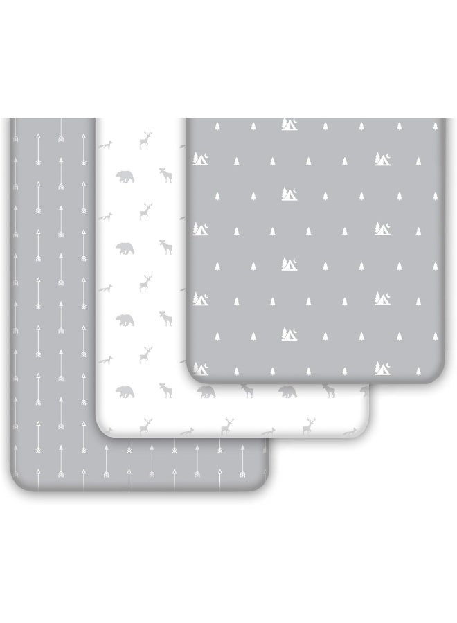 GrowWILD GROW WILD Pack n Play Sheets 3-Pack | Baby Mini Crib Sheets for Boys or Girls | Soft Pack and Play Mattress and Crib Bedding Set | Playard Jersey Cotton Fitted Crib Sheets - Woodland Animal Gray White  - Image 2