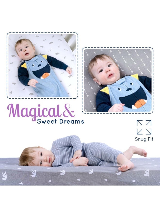 GrowWILD GROW WILD Pack n Play Sheets 3-Pack | Baby Mini Crib Sheets for Boys or Girls | Soft Pack and Play Mattress and Crib Bedding Set | Playard Jersey Cotton Fitted Crib Sheets - Woodland Animal Gray White  - Image 4