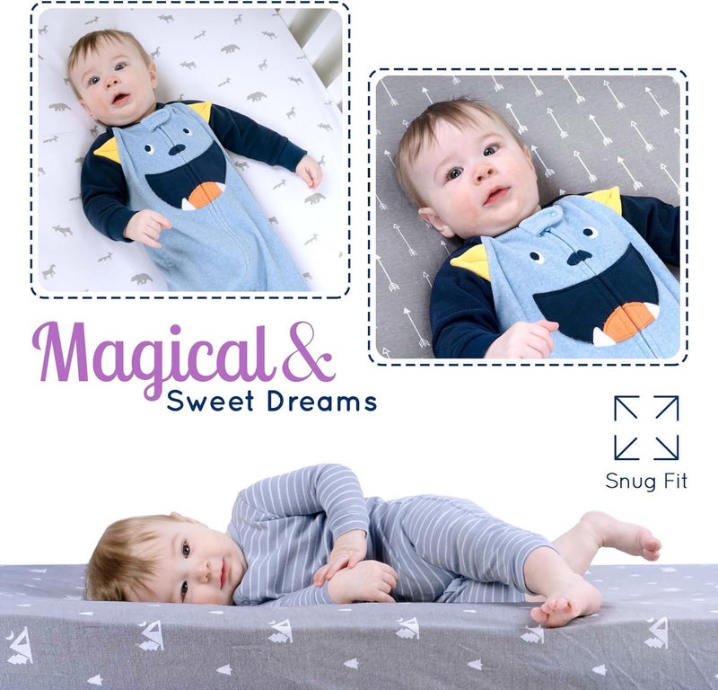 GrowWILD GROW WILD Pack n Play Sheets 3-Pack | Baby Mini Crib Sheets for Boys or Girls | Soft Pack and Play Mattress and Crib Bedding Set | Playard Jersey Cotton Fitted Crib Sheets - Woodland Animal Gray White - Image 4