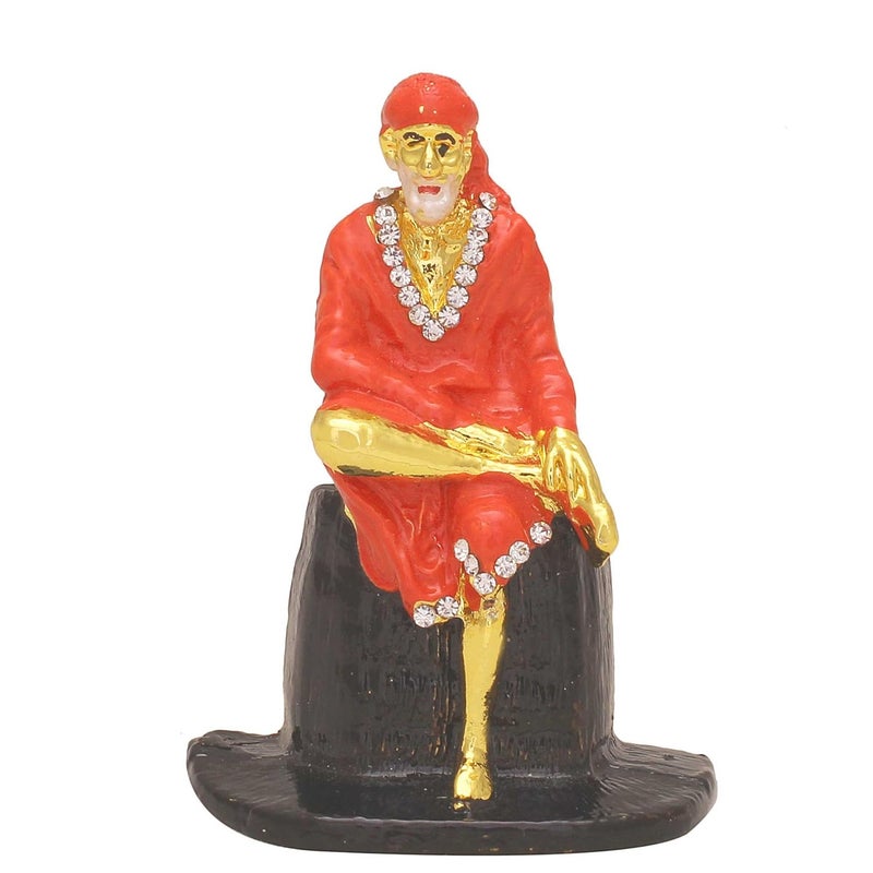 Memoir Brass CZ red Colour Sitting Shirdi Sai Baba Idol Photo Home Decor Jewellery - Image 1