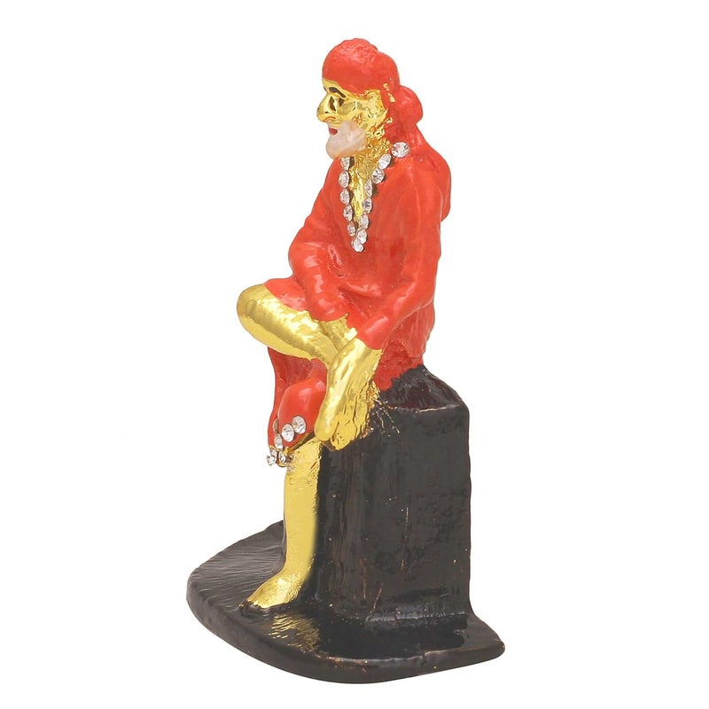 Memoir Brass CZ red Colour Sitting Shirdi Sai Baba Idol Photo Home Decor Jewellery - Image 3