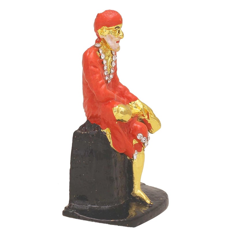 Memoir Brass CZ red Colour Sitting Shirdi Sai Baba Idol Photo Home Decor Jewellery - Image 2