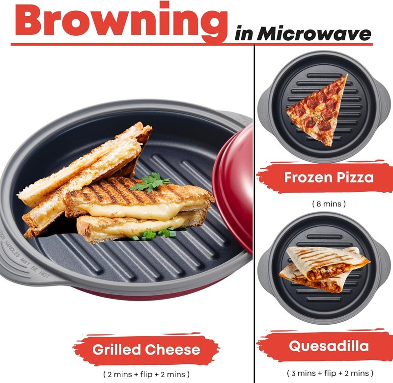 MACONEE Microwave Grill Pan | Microwave Griller, Griddle & Crisper Pan with Lid for Grilling, Browning, and Crisping Foods Microwave Cookware for Grill Meat, Sandwich & Vegetable inside a Microwave - Image 3