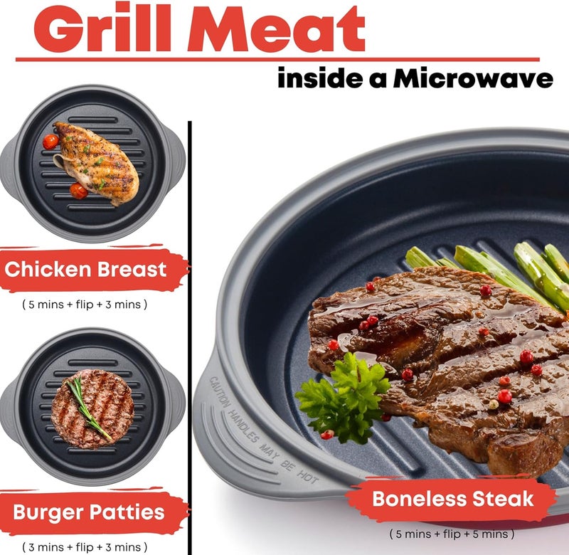 MACONEE Microwave Grill Pan | Microwave Griller, Griddle & Crisper Pan with Lid for Grilling, Browning, and Crisping Foods Microwave Cookware for Grill Meat, Sandwich & Vegetable inside a Microwave - Image 2