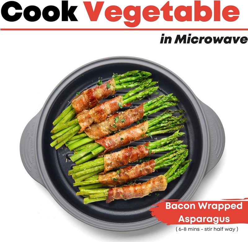 MACONEE Microwave Grill Pan | Microwave Griller, Griddle & Crisper Pan with Lid for Grilling, Browning, and Crisping Foods Microwave Cookware for Grill Meat, Sandwich & Vegetable inside a Microwave - Image 4