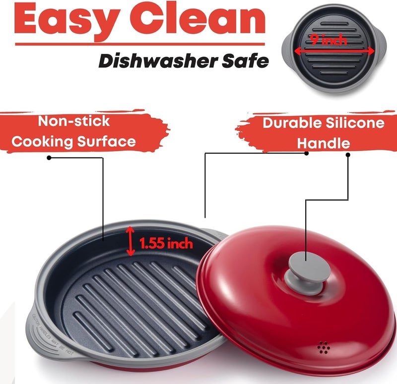 MACONEE Microwave Grill Pan | Microwave Griller, Griddle & Crisper Pan with Lid for Grilling, Browning, and Crisping Foods Microwave Cookware for Grill Meat, Sandwich & Vegetable inside a Microwave - Image 5