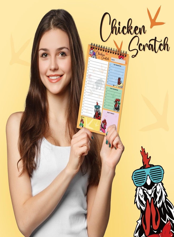 snaxuda Funny Chickens Sticky to Do Notepad - Chicken Scratch - Rooster Baby Chick Chicken Coop Lover Gifts | Country Themed Spiral Notebook | ChickenScratch Chicklet Barn Office Accessories 80 Sheets - Image 2