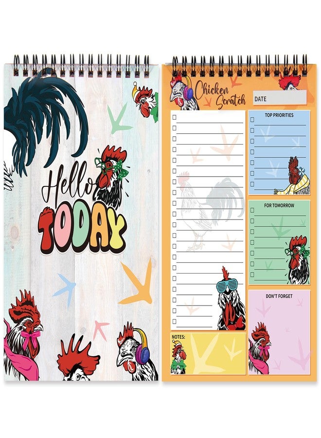 snaxuda Funny Chickens Sticky to Do Notepad - Chicken Scratch - Rooster Baby Chick Chicken Coop Lover Gifts | Country Themed Spiral Notebook | ChickenScratch Chicklet Barn Office Accessories 80 Sheets - Image 1