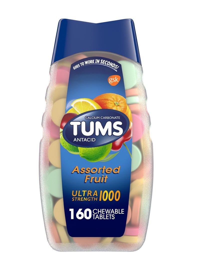 TUMS TUMS ULTRA Antacid Chewable Tablets, Ultra Strength, 1000mg, Assorted Fruits, 160 count 