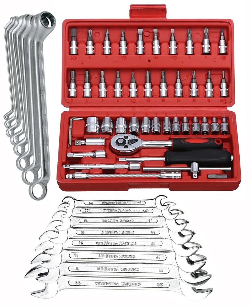 Digital Craft Digital Craft Hand Tool Kit Car Ratchet Wrench Assembly Tool Household Repair Tools Automotive Set Socket Set 46Pc8Pc Ring Spanner Set8Pc Double Open Spanner Set  - Image 1