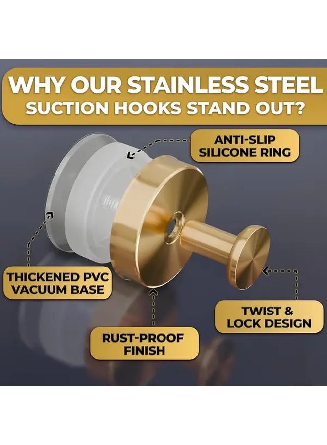 خطاف الاستحمام الذهبي - 2 قطعة، تركيب سريع، مقاوم للصدأ، كوب شفط يتحمل 11 رطلاً، خطاف منشفة قابل للإزالة - Image 3