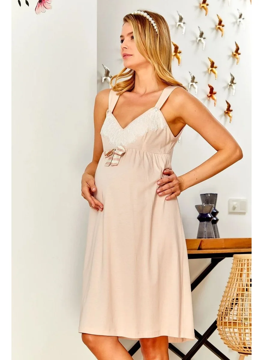 Cossy By Aqua 22544 Maternity and Maternity Strap Nightgown-Powder