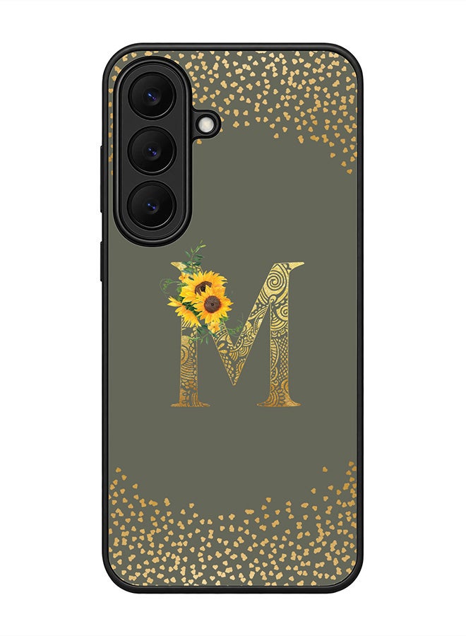 Stylizedd Rugged Case for Samsung Galaxy S26 FE- Slim Fit Hybrid Rubber Cover Sunflower Monogram - M (Olive Green)